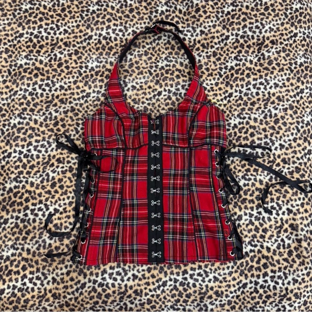 Royal Bones Red Plaid Halter Top